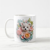 3D uitziende geprinte witte pastel puppy Koffiemok (Links)