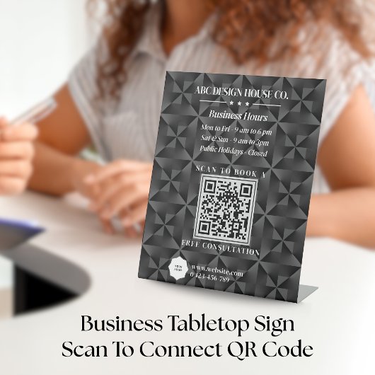 3D Urban Black Gradient Business Logo QR Code Reclamebord Met Voetstuk