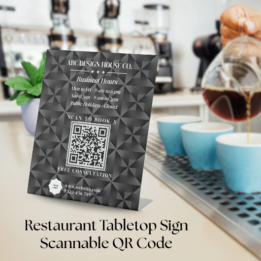 3D Urban Black Gradient Business Logo QR Code Reclamebord Met Voetstuk