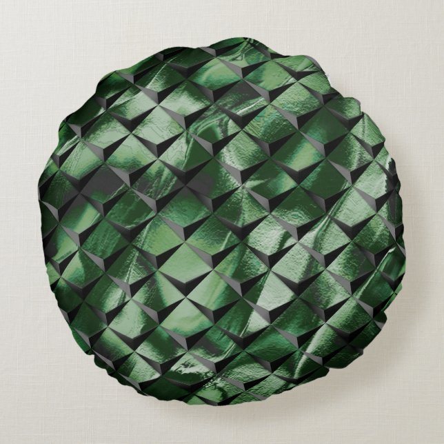 3D-vierkantjes mengen met donkergroen afbeelding a Rond Kussen (Achterkant)