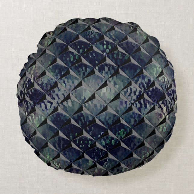 3D-vierkantjes mengen met gehamerd glas van achter Rond Kussen (Voorkant)