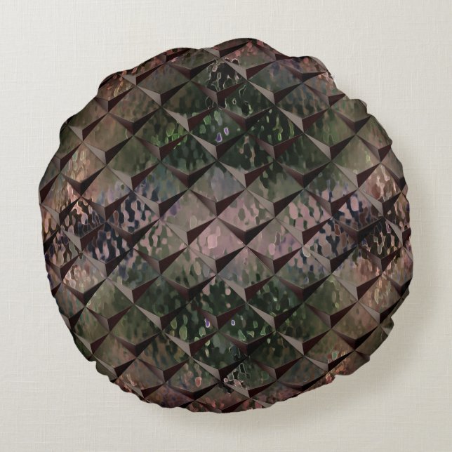 3D-vierkantjes mengen met gehamerd glas van achter Rond Kussen (Achterkant)