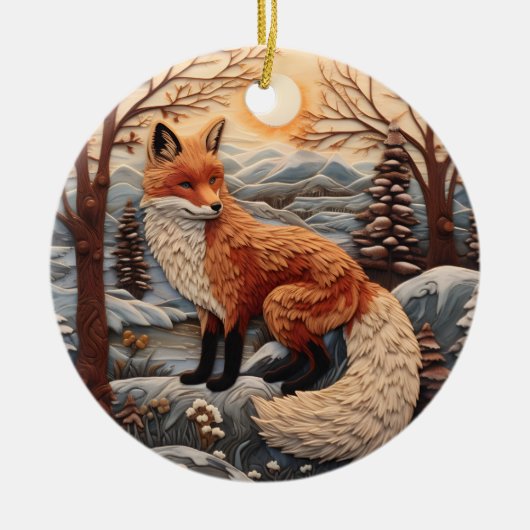 3D Vos Kerstmis Dier Keramisch Ornament (Voorkant)