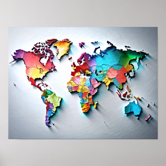 3D Wall Art Water Color Wereldkaart Poster (Voorkant)