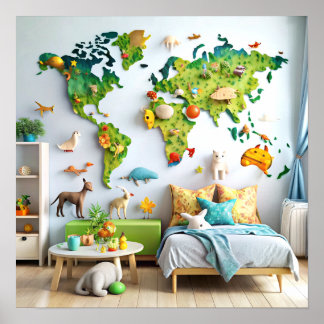 3D Wall Art Wereldkaart Poster voor kinderen