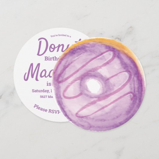3D-waterverf Paarse Donut Strooimix Rond Kaart (Voorkant / Achterkant)