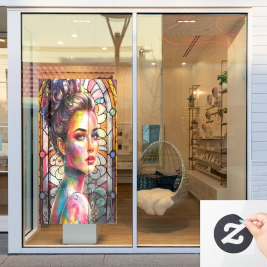 3D Waterverf Stijlvolle Lady Gezicht met Kleur Spl Raamsticker (Winkelraam)