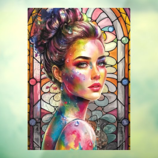 3D Waterverf Stijlvolle Lady Gezicht met Kleur Spl Raamsticker (Vel 3)