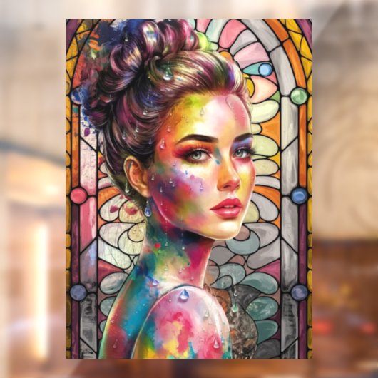3D Waterverf Stijlvolle Lady Gezicht met Kleur Spl Raamsticker (Vel 2)