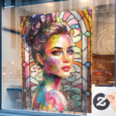 3D Waterverf Stijlvolle Lady Gezicht met Kleur Spl Raamsticker (Cafe Raam)