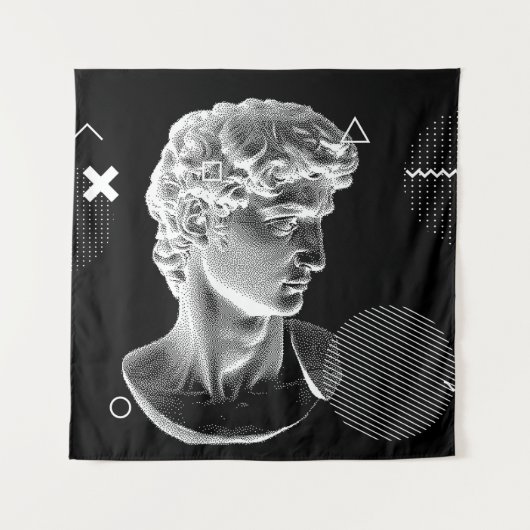 3D-weergave van Michelangelo's David-hoofd in pixe Wandkleed (Voorkant)