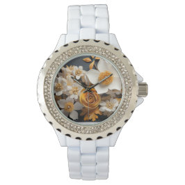 3D-weergave van oranje en witte bloemen Horloge
