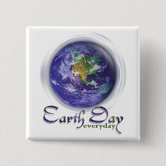 3D Wereldbol Earth Day Vierkante Button 5,1 Cm (Voorkant)