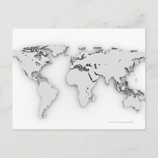 3D-Wereldkaart, computergegenereerd afbeelding Briefkaart (Voorkant)