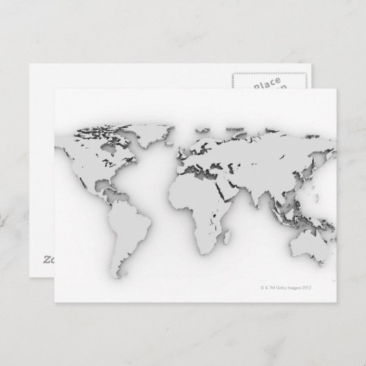3D-Wereldkaart, computergegenereerd afbeelding Briefkaart (Voorkant / Achterkant)