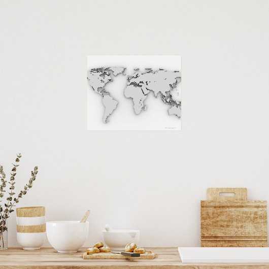 3D-Wereldkaart, computergegenereerd afbeelding Poster (Keuken)