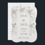 3D White Roses Save The Date Card<br><div class="desc">3D white paper cut roses save the date card.</div>
