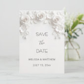 3D White Roses Save The Date Card (Staand voorkant)