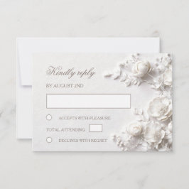 3D White Roses Wildflowers Wedding RSVP Kaartje