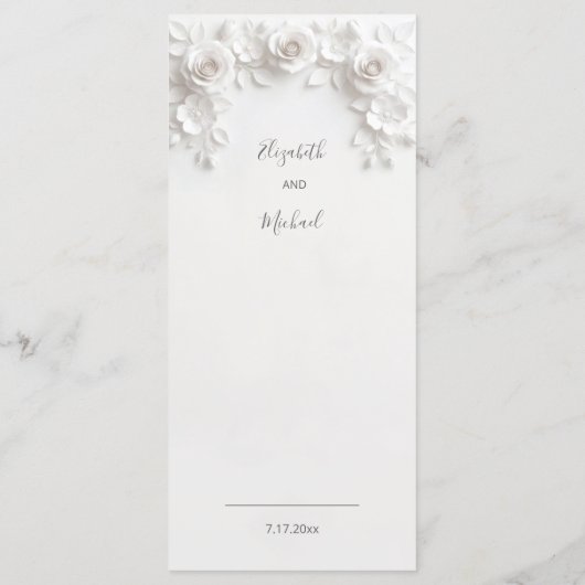 3D White Sculptured Roses Menu (Achterkant)