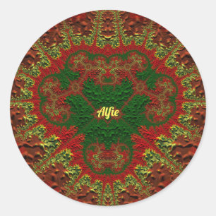 3D WIJZIGEN! Goud, rood en groen ~ Ronde Sticker