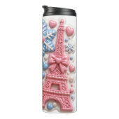 3D Winter Frankrijk Eiffeltoren Macarons Puffy Thermosbeker (Geroteerd rechts)