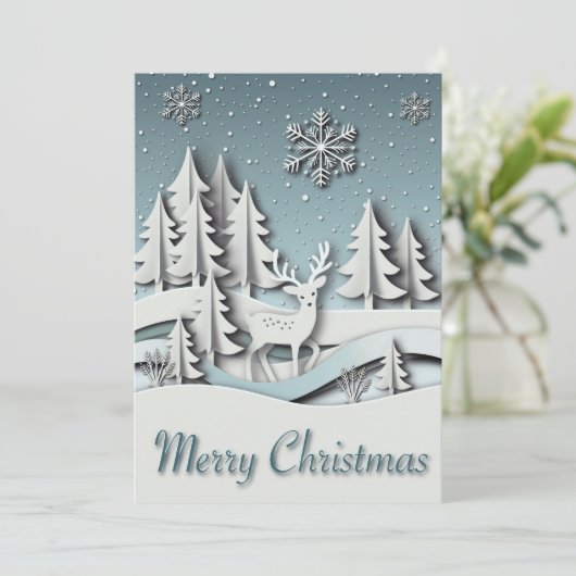 3D Winter Scene Kerst Kaart met Rendieren (Staand voorkant)