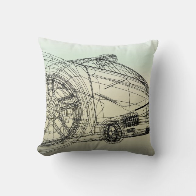 3D Wireframe Sportauto Kussen (Voorkant)