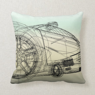 3D Wireframe Sportauto Kussen