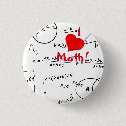 3D Wiskunde whiteboard waar ik van hou Ronde Button 3,2 Cm (Voorkant)