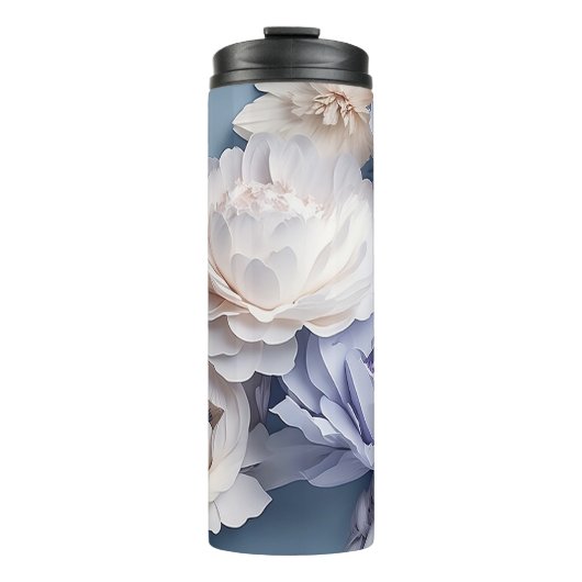 3D Wit Roze Bloemen 20 oz Tumbler Thermosbeker (Voorkant)