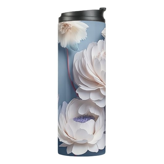 3D Wit Roze Bloemen 20 oz Tumbler Thermosbeker (Gedraaid links)