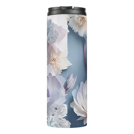 3D Wit Roze Bloemen 20 oz Tumbler Thermosbeker (Achterkant)