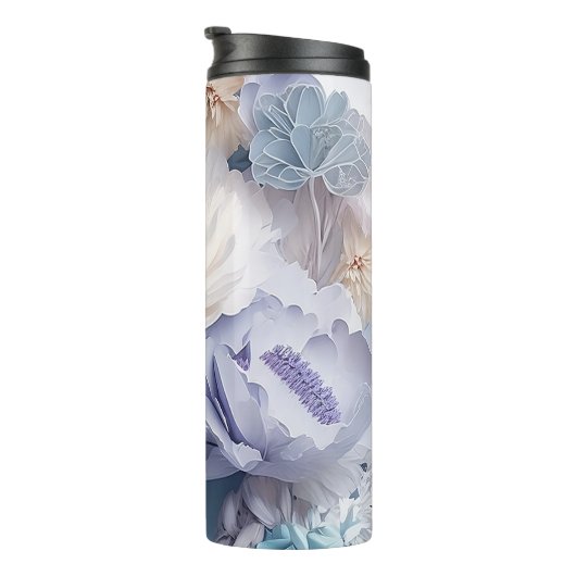 3D Wit Roze Bloemen 20 oz Tumbler Thermosbeker (Geroteerd rechts)