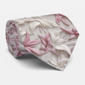 3D wit roze paarse lelies Stropdas (Opgerold)