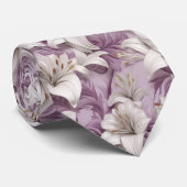 3D wit roze paarse lelies Stropdas (Opgerold)