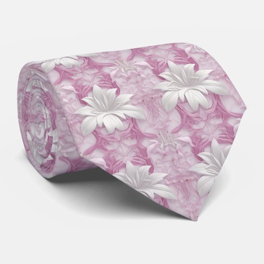 3D wit roze paarse lelies Stropdas (Opgerold)