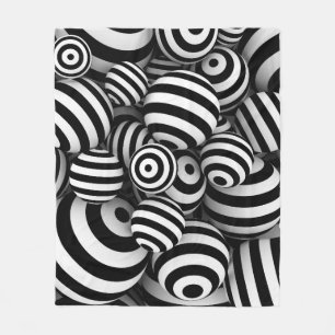 3D witte ballen zwarte lijnen Fleece Deken