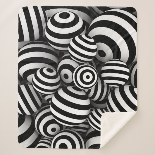 3D witte ballen zwarte lijnen Sherpa Deken (Voorkant)