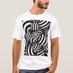 3D witte ballen zwarte lijnen T-shirt