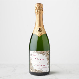 3D Witte Bloem & Bourgondisch Trouw Champagnetiket Sparkling Wijnetiket