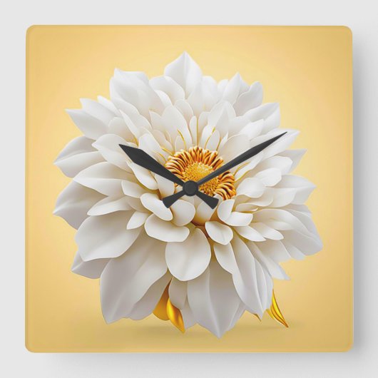 🤍 3D Witte Bloem Elegante Decoratie Vierkante Klok (Voorkant)