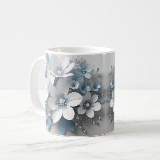 3d witte bloemen mok wrap, 3d design wrap mok (Voorkant links)