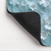 3D witte bloemen op lichtblauwe achtergrond Muismat (Hoek)