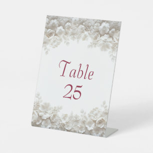3D Witte Bloemige Bordeaux Trouw Tafel Nummerkaart Reclamebord Met Voetstuk