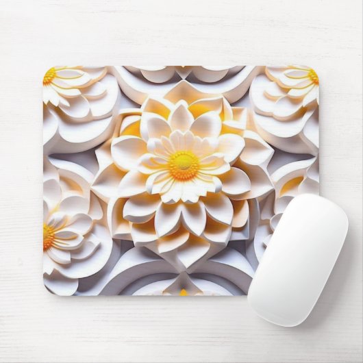 3D Witte en Gele Bloemen Muismat (Met muis)