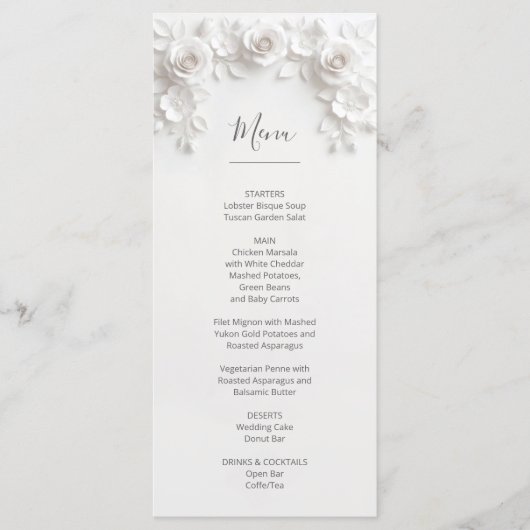 3D Witte Gesculptureerde Rozen Menu (Voorkant)