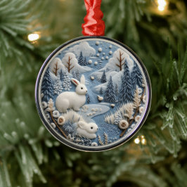 3D Witte Konijnen Woodland Kerstmis Dier Metalen Ornament