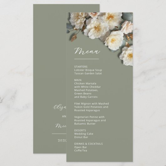 3D Witte Rozen Saliegroen Menu (Voorkant / Achterkant)