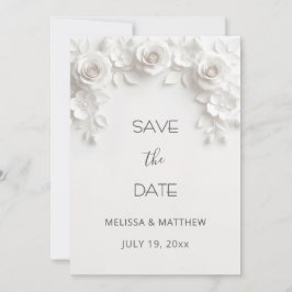 3D Witte Rozen Save The Date Kaart
